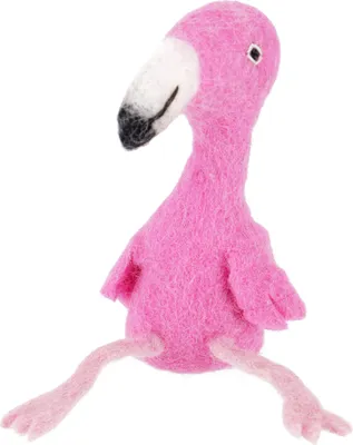 Produktbild von Handgemachte Fingerpuppe aus Filz - Flamingo, Gelb, Wolle, 11*4*3 cm, Deko aus Filz
