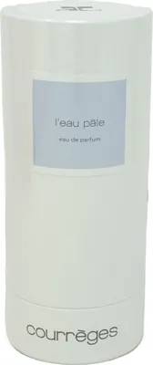 A white cylindrical perfume bottle with a light blue label.
