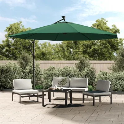 Image de Maison Exclusive - Parasol à pied déporté avec éclairage LED et mât métallique 350 cm Vert