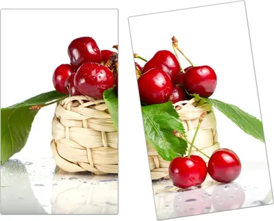 Produktbild von Spritzschutz Herdabdeckplatte Schneidebrett aus Glas Kirschen im Korb 2-Teilig (60x52cm)