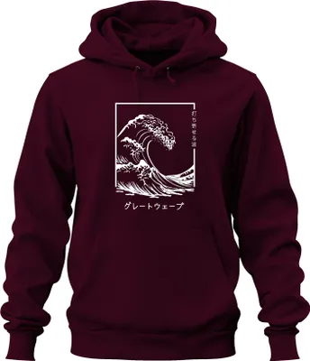 Produktbild von japanische Welle グレートウェーブ Vintage Ukiyoe Surfer Maritim Zen retro Uni Hoodie Kapuzenpullover, Burgundy, 3XL