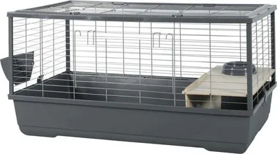 Produktbild von Käfig für Kaninchen und Nagetiere ZOLUX Néolife Connect, 101.5 x 54 x 51 cm, 1 Etage, Grau, mit Râtelier und Napf