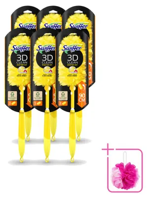 Imagen del producto de 6 unidades de plumero telescópico Swiffer Duster XXL con mango de 90 cm y 1 paño para polvo, pack económico