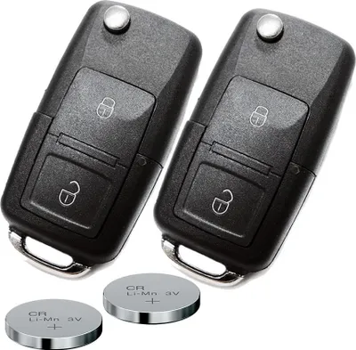 Produktbild von Auto Schlüssel Funk Fernbedienung 2X Gehäuse 2 Tasten + 2X Rohling HAA + 2X CR2032 Batterie kompatibel mit VW SEAT Skoda