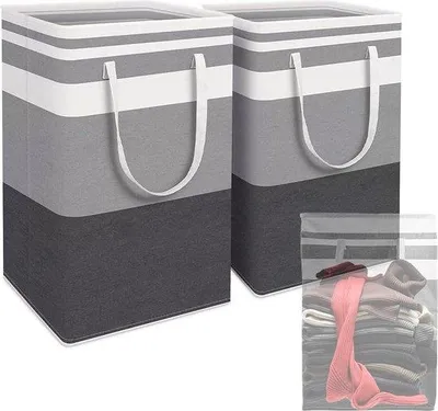 Produktbild von Famanu Wäschekorb 2er-Pack - 75 Liter, faltbar, mit verstärkten Griffen