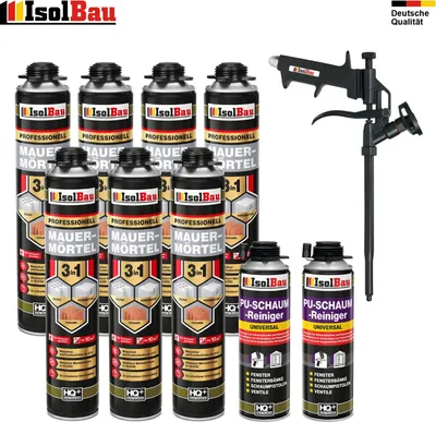Mauermörtel 7 x 750ml SET Teflon Schaumpistole 2x Reiniger Montageschaum Mörtel