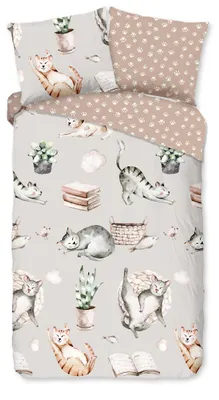 Productafbeelding van Good Morning Kinder Dekbedovertrek Katoen Renforcé Catlife - grey 140x200/220cm