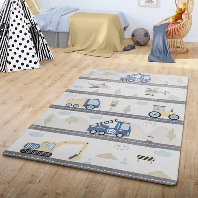 Produktbild von TT Home Teppich Kinder Kinderzimmerteppich Jungs Mädchen Kinderteppich Babymatte Straße Mit Autos Wolken Berge Größe 155x230 cm