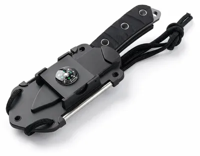 Image de Outil multifonction portable pour activités de plein air - Outil de camping compact - Avec étui - Boussole - Allume-feu - Lanière - Plastique