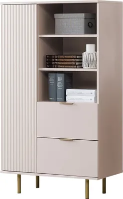 Produktbild von MIRJAN24 Regal Nubia R1D2SZ mit Drehtür und zwei Schubladen, Metallgriffe, 80x41x140 cm, Bücherregal (Farbe: Cashmere)