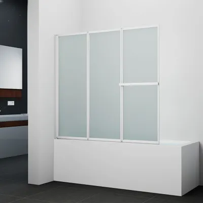 Zdjęcie produktu dla MARWELL White Vital parawan nawannowy sk?adany chrom - 3-skrzyd?owy, 145x140cm - tworzywo sztuczne matowe w kolorze bia?ym - kabina prysznicowa z uchwytem na r?cznik