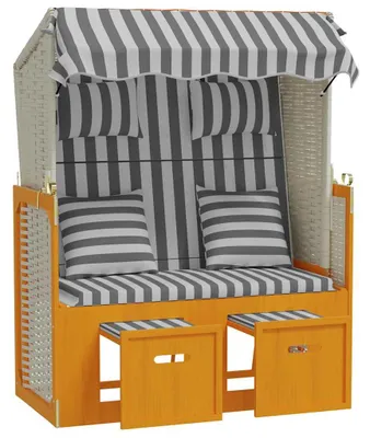 Produktbild von vidaXL Strandkorb mit Kissen Poly Rattan & Massivholz Weiß & Grau