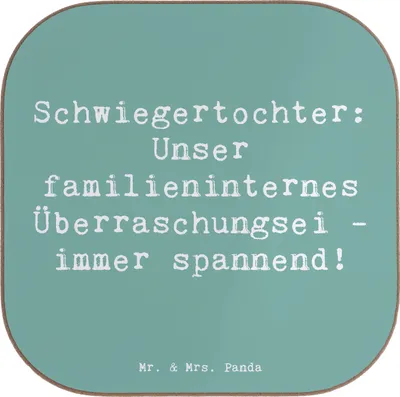 Produktbild von Mr. & Mrs. Panda Untersetzer für Gläser Spruch Überraschungs-Schwiegertochter - Meeresbrise - Geschenk, Humor, Familie, Tischuntersetzer, Überraschung, handgemacht
