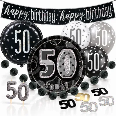Produktbild von Partyset 50. Geburtstag Jubiläum Geburtstagsdeko Deko schwarz silber Party Dekoration Set Mann