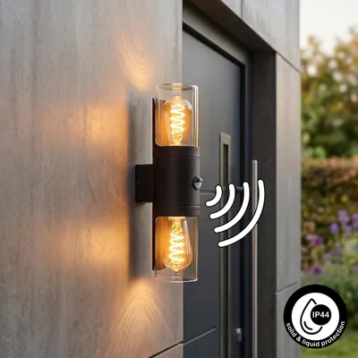 Produktbild von Angri Außenleuchte mit Bewegungsmelder aus Metall/Glas in Schwarz/Klar