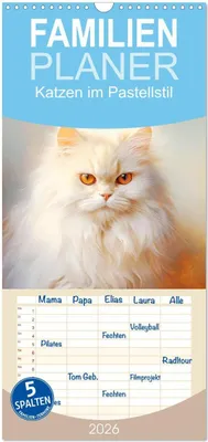 Produktbild von Familienplaner 2026 - Katzen im Pastellstil mit 5 Spalten (Wandkalender, 21 x 45 cm) CALVENDO