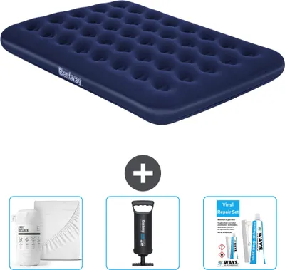 Imagen del producto de Colchón inflable Bestway - Cama doble - 137 x 191 x 22 cm - Azul - Incluye accesorios