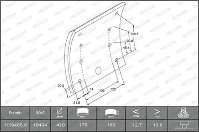 Produktbild von FERODO Bremsbelagsatz Trommelbremse K19486.0-F3672 passend für MERCEDES-BENZ MK 17,7mm 163mm 6,993kg