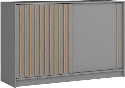 Produktbild von Kommode ROYAL 150 cm Sideboard Schiebetüren Grau + Wotan Lamellen