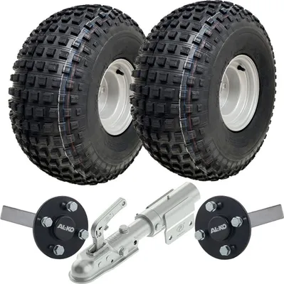 Image de 22x11.00-8 Knobby ATV Quad Trailer Kit Wheels Axles Swivel Hitch Max Load 310kgs