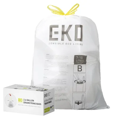 Productafbeelding van EKO afvalzakken, eenvoudig in gebruik, extra sterke trekkoord, klein formaat, 80 stuks