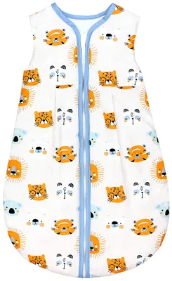 Produktbild von TupTam Ganzjahresschlafsack 2.5 TOG wattiert ärmellos Baby Schlafsack , Farbe: Tierköpfe Orange Blau Weiß, Größe: 56-62
