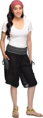 Produktbild von Haremshose Shorts Bermuda Jogginghose Sweathose Freizeithose Trainingshose gesmokt Varkala Damen, schwarz
