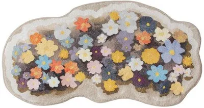 Image de Tapis décoratif Unyqoos® 40 x 70 cm – tapis à motifs floraux de forme irrégulière, doux et lavable, fibres denses, antidérapant, idéal pour les chambres et les salons