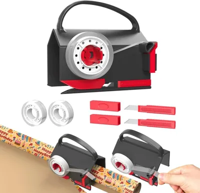 Productafbeelding van Snijder voor rollen - 1 stuk cadeaupapier snijder met 2 verwisselbare messen - 2 stuks plakband - Draagbare papiersnijder - Voor cadeaupapier