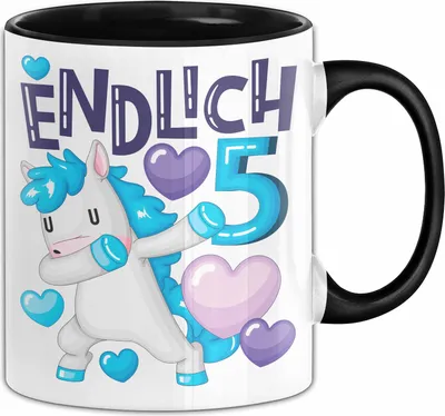 Produktbild von 5. Geburtstag Geschenk Tasse Becher Mädchen Einhorn Geburtstagsgeschenk Tochter Endlich 5 (Schwarz)