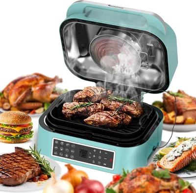 Obrázok produktu pre TurboTronic teplovzdušná fritéza a gril AG700 tyrkysová 6,5 l 1800 W s teplotnou sondou, grilovacia doska, stolný gril