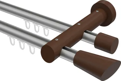 Produktbild von Interdeco Innenlaufstange / Gardinenstange mit Innenlauf Silbergrau / Nussbaum lackiert, Typ Talent Bero (Konus Schräge), 20 mm Ø 2-läufig, 360 cm