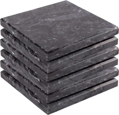 Produktbild von 6x Schwarz 10cm Marmor Quadratische Untersetzer Coasters - Rustikal Stein Heim Bar Küche Esstisch Gedeck & Tischset - von Argon Ta