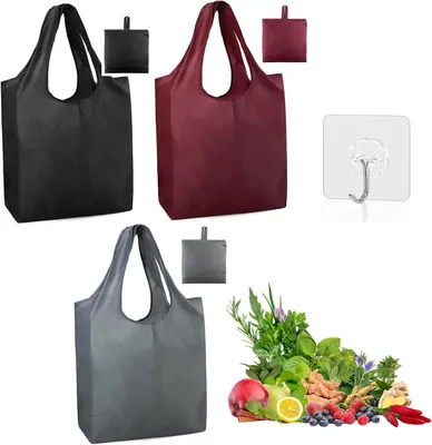 Produktbild von Faltbare Einkaufstasche Set von 3, leicht, langlebig, wasserdicht, für Einkäufe