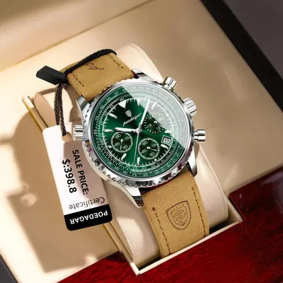 Produktbild von Herren Luxus Uhr Quarz Chronograph Leder Armbanduhr Wasserdicht Leuchtend Sport