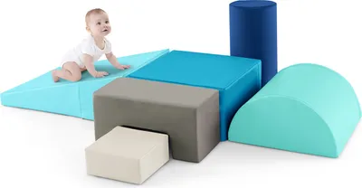 Produktbild von COSTWAY Stapelbare Schaumstoff-Kletterblöcke, 6-teiliges Indoor-Kletter- & Krabbelset mit Rechtecken, Zylinder, Halbmond, Keil & konkavem Block