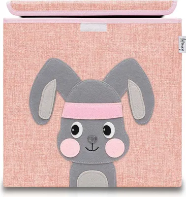 Image de Boîte de rangement Lifeney pour enfants avec couvercle I Jolie boîte à jouets I Boîtes de rangement pour chambre d'enfant I Boîte pliable pour ranger les jouets I Panier de rangement pour enfants (lapin rose)