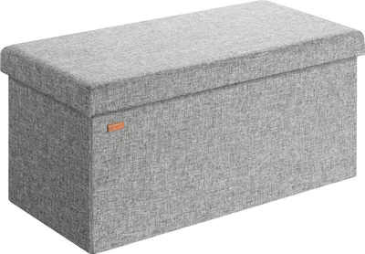 Produktbild von CASARIA® Sitzbank mit Stauraum Faltbar Grau 80x40x40cm Gepolstert Deckel Leinen - Optik Schlafzimmer Wohnzimmer Flur Sitztruhe Truhenbank Polsterbank