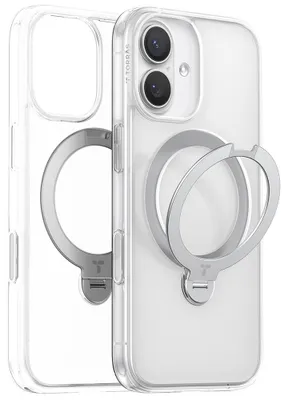 Immagine prodotto di TORRAS Ostand Spin Series Custodia per iPhone 17 trasparente - supporto stabile a 360°, MagSafe, protezione militare con protezione per fotocamera e pulsanti, retro opaco