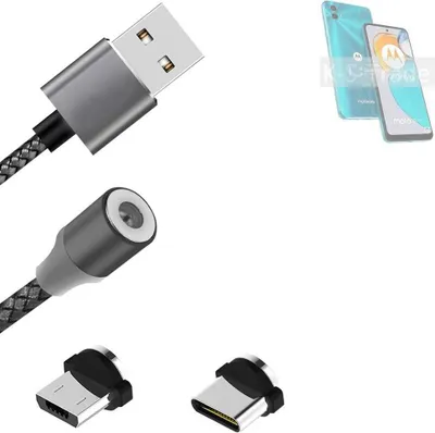 Produktbild von K-S-Trade Hochwertiges Magnet-Lade-kabel Sync-Kabel Daten-Kabel kompatibel mit Motorola Moto E22s mit USB-Typ-C-Anschluss und Micro-USB-Anschluss 2A