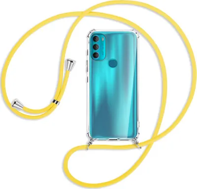 Produktbild von Handykette Backcover-Schutzhülle mit Band (Metall silberfarben) für Motorola Moto G71 5G - gelb