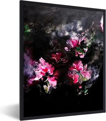 Produktbild von MuchoWow® Gerahmtes Poster Blumen - Kunst - Farbe - Rosa - Schwarz 60x80 cm - Poster mit Schwarzem Bilderrahmen Wandposter Rahmen Foto Bilder - Premium - Wanddeko Wohnzimmer