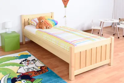 Produktbild von Bettrahmen für Kinder / Kinderbett 90 x 200 cm | Massivholz: Kiefer | Natur Lackiert