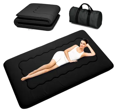 Produktbild von Japanische Futonmatratze, faltbare Tatami-Matte, tragbare Schlafunterlage mit Tasche und Gurt, Bodenmatratze, dicke Schlafmatratze, Camping-Matratze (Schwarz, 120X200cm)