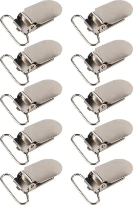 Productafbeelding van 10 broekclips, 25 mm, zilver, van ijzer en duurzaam, voor ophangen en doe-het-zelf projecten – robuuste vervangingsclips met een glanzende afwerking