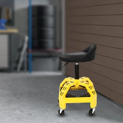 Obrázek produktu pro Nastavitelná pojízdná stolička, opravárenská židle pro dílny a garáže, výškově nastavitelné dílenské sedadlo otočné o 360°