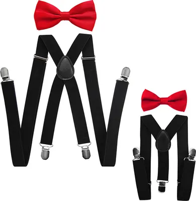 Produktbild von axy Vater-Sohn Partnerlook Hosenträger und Fliege Set für Herren-Damen-Kinder Fotoshooting Familien Outfit