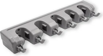 Obrázek produktu pro Intirilife držák na košťata Držák na vrtací nářadí z plastu v šedé barvě - 42,5 x 11,5 x 6,5 - nástěnný držák Organizér s 5 držáky Držák na zahradní nářadí k montáži na zeď