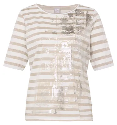 Produktbild von Rabe T-Shirt Beige Größe 52 mit 3/4-Ärmeln, Rundhalsausschnitt und Streifenmuster