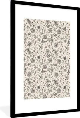 Produktbild von MuchoWow® MuchoWow® Gerahmtes Poster Blumen - Muster - Grau 60x90 cm - Poster mit zchwarzem Bilderrahmen - Dekoration - Wandposter Wohnzimmer - Hochwertig